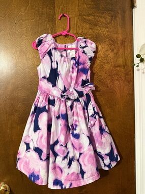 Gymboree Pink and Navy Floral Tie-Waist Dress